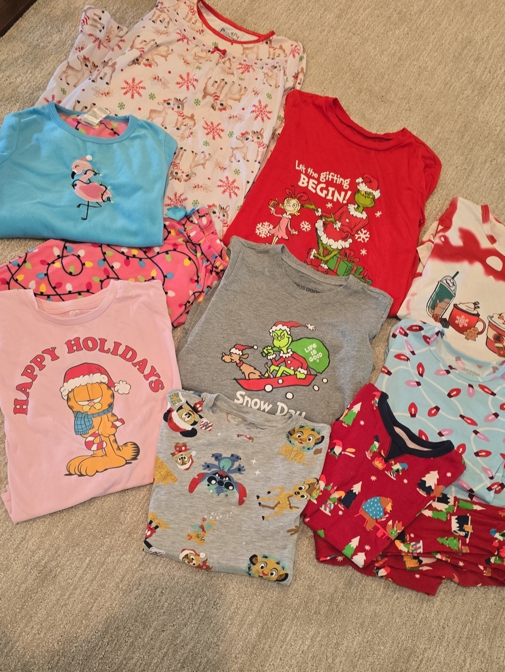 Mixed Kids Holiday Pajama Set - Pink, Red, Blue, Gray